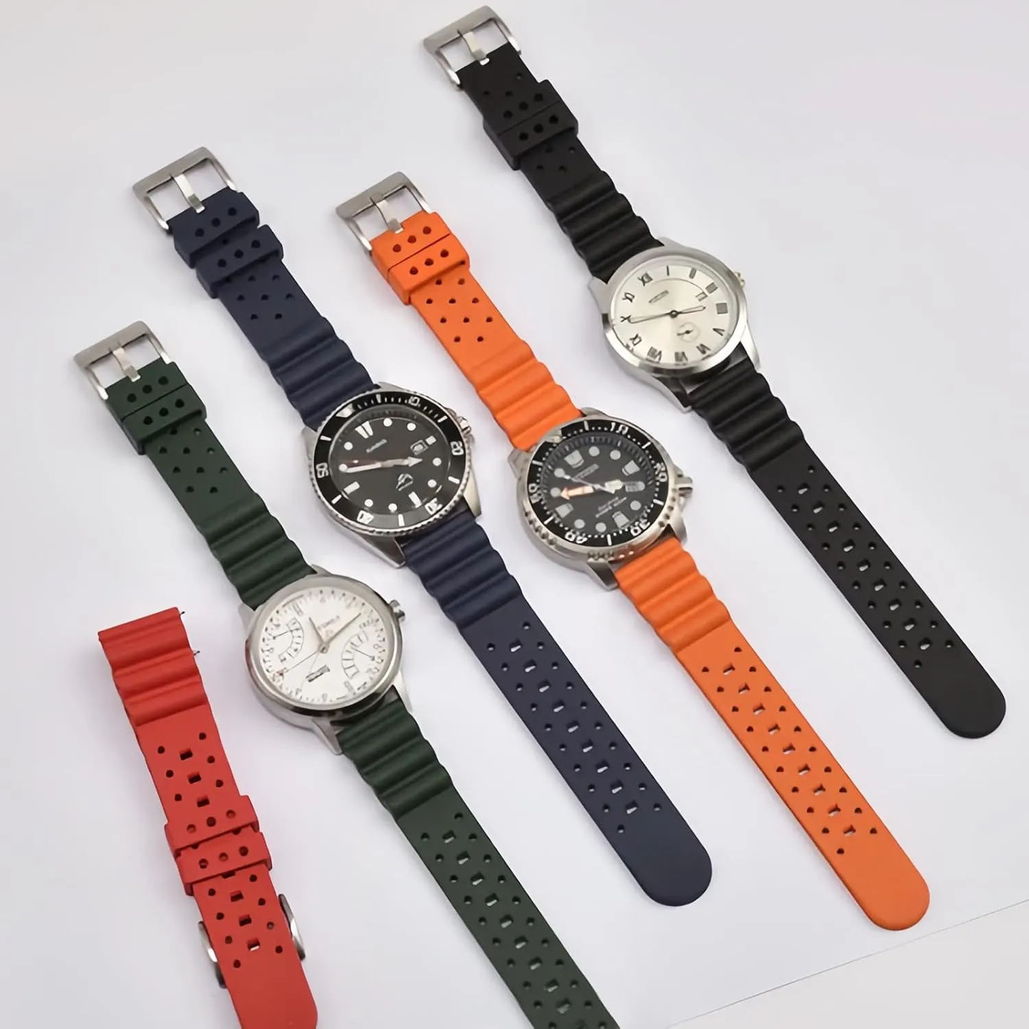 Release Universal Sporty Diving Soft Durable Fluororubber Watch Strap 18mm 20mm 22mm 24mm FKM Rubber Replacement Band Strap Men Women FKM Rubber predominantly innovative Watch Bands Ventilated Quick 