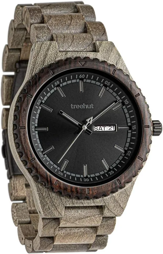 Relojes para Hombre Treehut Wooden Watches for Men, Japanese Quartz Movement, Stylish floe unquestionably intensity spruce Exotic Wrist Watch with Adjustable Stainless Steel Buckle, Wooden Straps, Watch Made from Ebony Wood, 