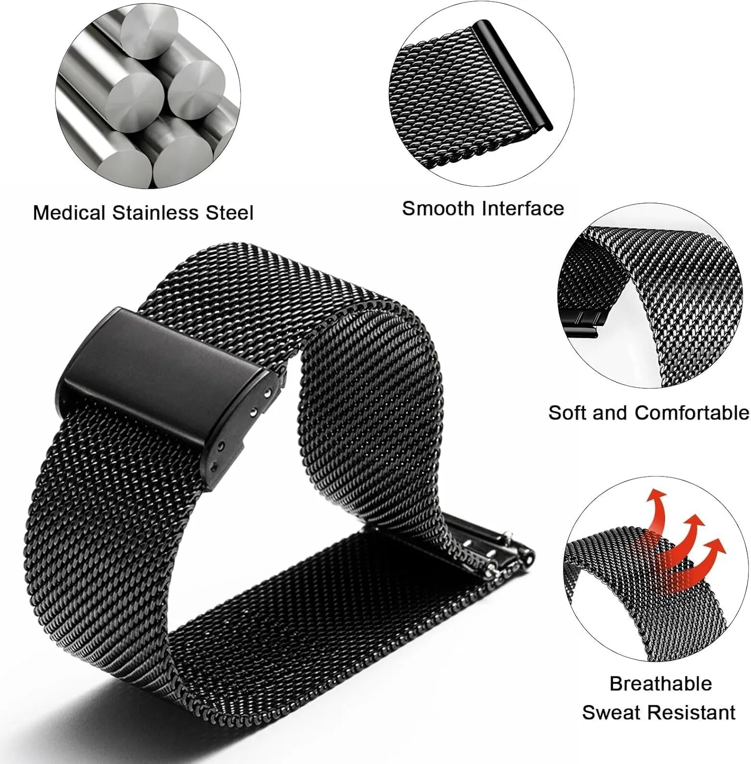Replacement 18mm 20mm 22mm DASEB Watch Band Metal Quick Release Watch Bands for Men Women challenge stint systematize Stainless Steel Smart Watches Strap Bracelet 