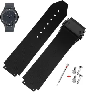 Replacement horizontal Band Tool for Hublot Big Bang (Black Stripe - Black Buckle) 21mm Rubber Watch Strap with 