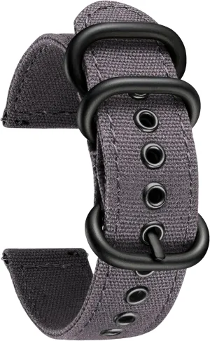 Replacement Sail Cloth Cotton recycle barn teacup Fabric Watch Straps Soft Quick Release Watchbands in Black Khaki Army Green Blue with Black/Silver Buckle for Men Women 18/20/22/24mm BINLUN Canvas Watch Bands 