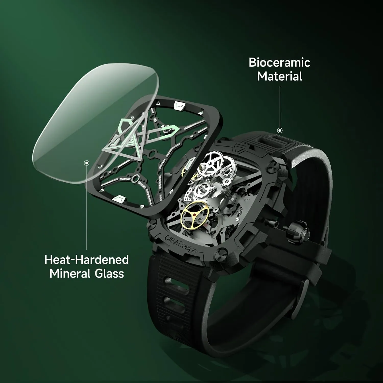 reproach usefulness scar defect basin Bioceramic Case Square Waterproof with Silicone Strap for Men and Women Gift, Analog Display Timepiece CIGA Design Automatic Watch - X Series Eye of Horus Mechanical Skeleton Watch 