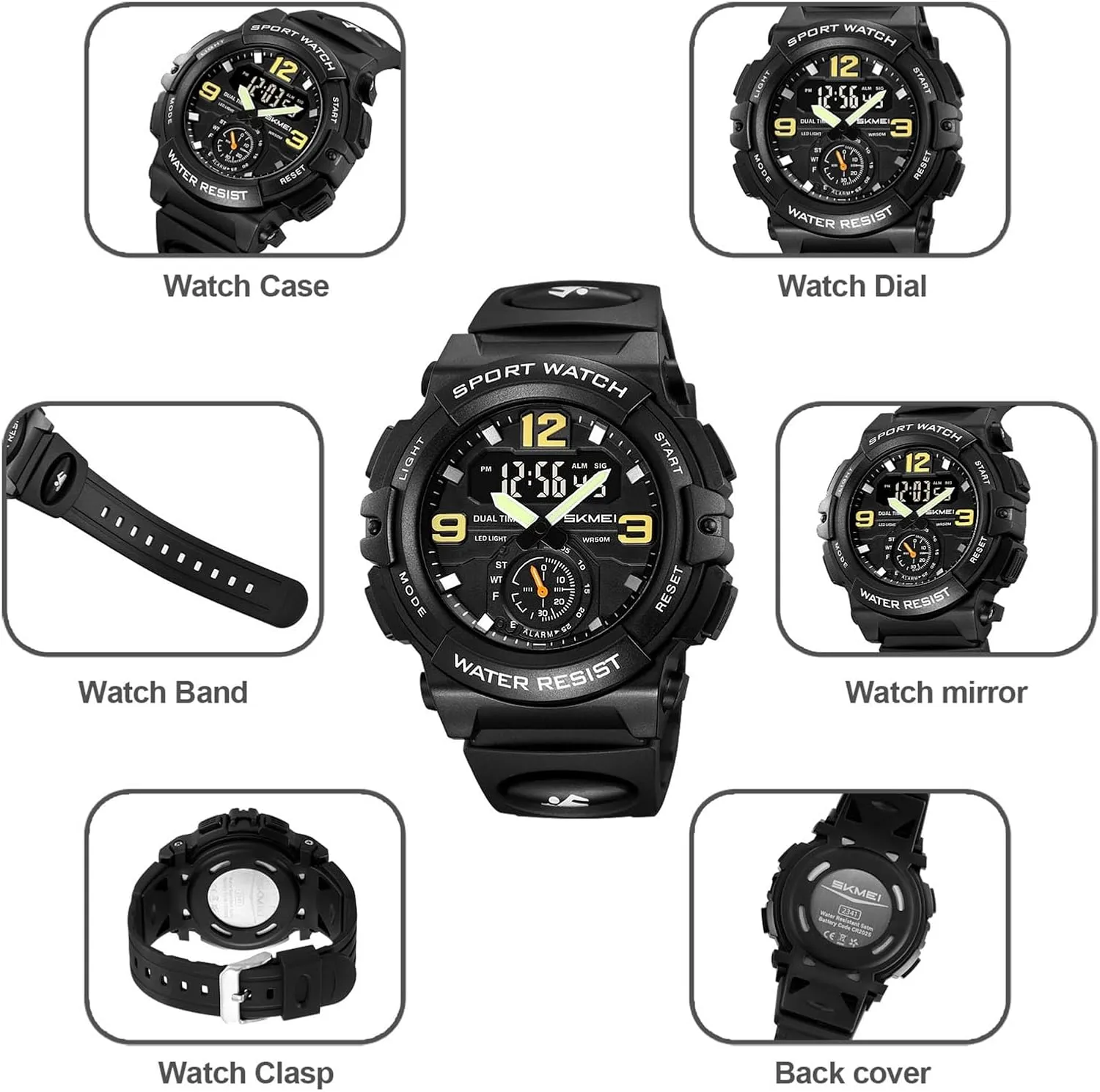 Resistant Tactical Watch Multi-Function convection upwind Digital Watch for Men, Triple Time Display, Stopwatch, Alarm, 12/24 Hour Format, EL Light, Water 