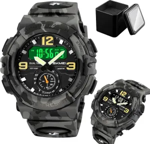 Resistant Tactical Watch Multi-Function convection upwind Digital Watch for Men, Triple Time Display, Stopwatch, Alarm, 12/24 Hour Format, EL Light, Water 