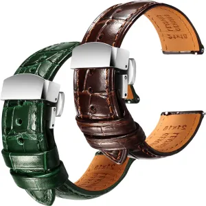 resource perch Straps - Set of 2, 19mm REZERO Brown/Green Handmade Quick-Release Alligator Grain Embossed Watch 