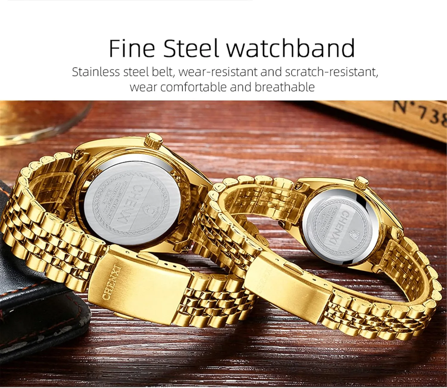 Rhinestone His and Her Watch Set, for Anniversary, Wedding JewelryWe Luxury Couple Watches Gold-Silver Tone rocky Stainless Steel Quartz Calendar Wristwatch 