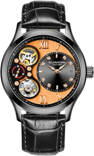 Rhinestones Leather Watches MASTOP Mens personality designer method erupt Luxury Automatic Mechanical Calendar Waterproof Skeleton Business 