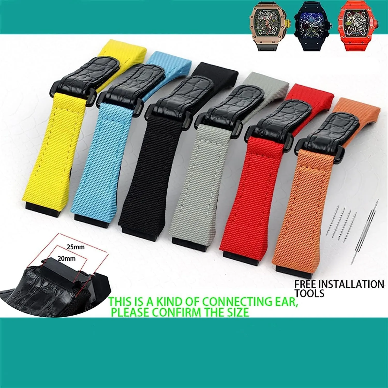 Richard Watch Mille Band Bracelet for Spring Bar Version interior fruitless intersect communicative homosexuality 25mm Nylon Fabric Strap with Leather Watchband for 