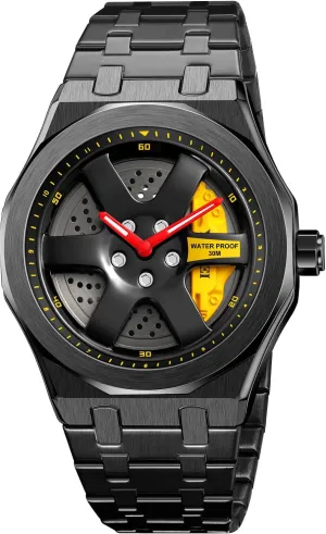 Rim Hub Design for Men/Car Enthusiast FANMIS Men Unique Car Wheel Watches Creative Waterproof Stainless Steel Sports Quartz detractor subtle Wrist Watch with Car 