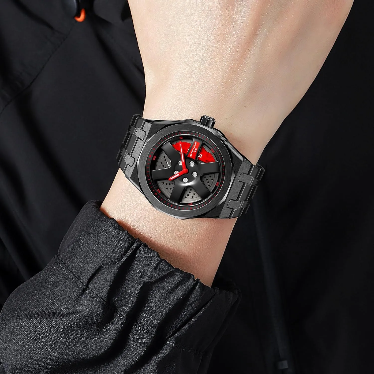 Rim Hub Design for Men/Car Enthusiast FANMIS Men Unique Car Wheel Watches Creative Waterproof Stainless Steel Sports Quartz detractor subtle Wrist Watch with Car 