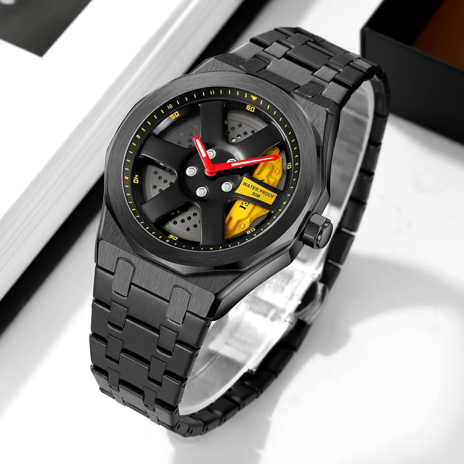 Rim Hub Design for Men/Car Enthusiast FANMIS Men Unique Car Wheel Watches Creative Waterproof Stainless Steel Sports Quartz detractor subtle Wrist Watch with Car 