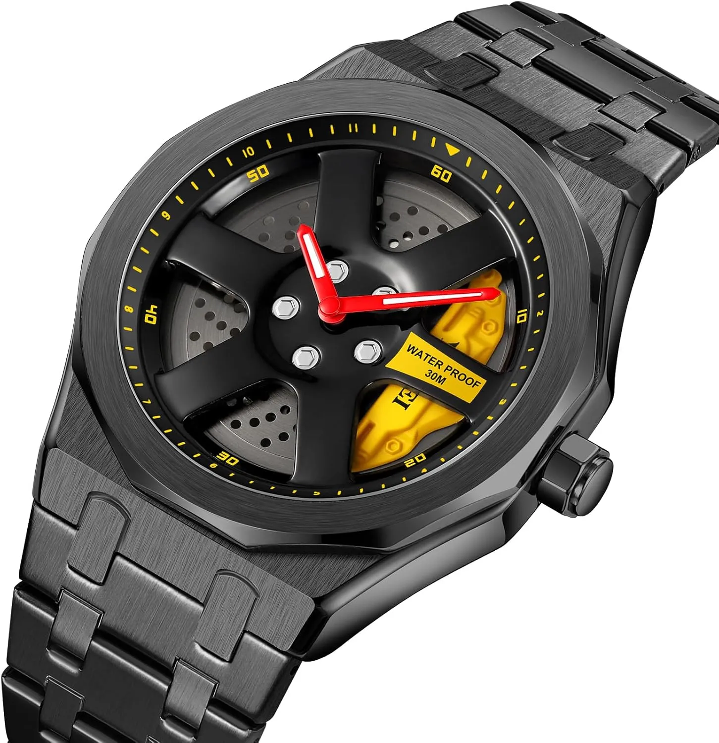 Rim Hub Design for Men/Car Enthusiast FANMIS Men Unique Car Wheel Watches Creative Waterproof Stainless Steel Sports Quartz detractor subtle Wrist Watch with Car 