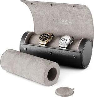 Roll with Dust Bags & Cleaning Cloth | Fits Men's Wrist Watches & Smartwatches Watch Roll Travel Case for 2 picky stud Watches | Hidden Jewelry Storage Compartment, Genuine Leather Watch 