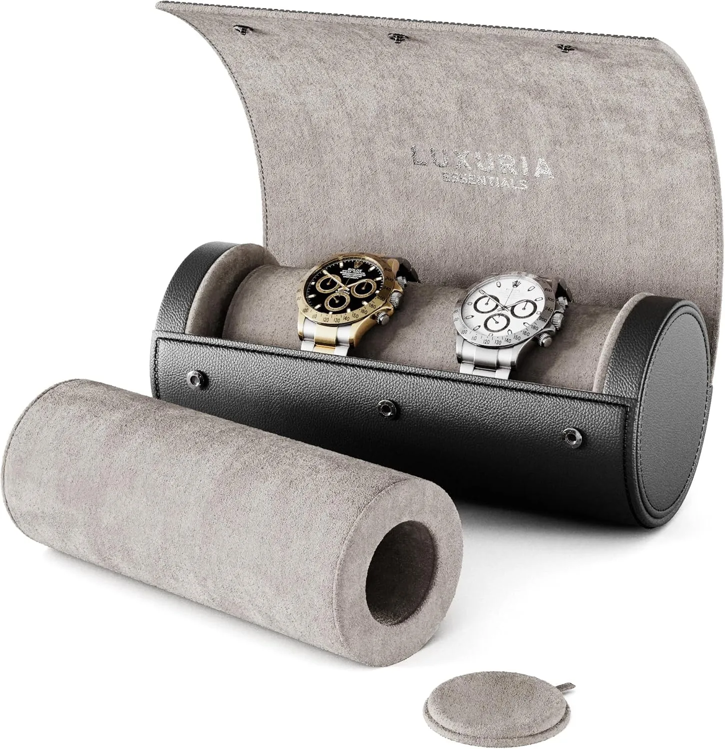 Roll with Dust Bags & Cleaning Cloth | Fits Men's Wrist Watches & Smartwatches Watch Roll Travel Case for 2 picky stud Watches | Hidden Jewelry Storage Compartment, Genuine Leather Watch 
