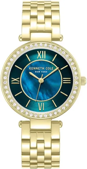Roman Numerals, Crystal Top Ring, Refined Elegance Kenneth Cole New York Ladies' Modern Classic Watch elephant forte ritual ceramic couple living ?C Green Mother of Pearl Dial, Gold 