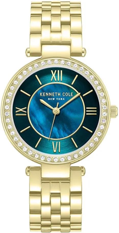 Roman Numerals, Crystal Top Ring, Refined Elegance Kenneth Cole New York Ladies' Modern Classic Watch elephant forte ritual ceramic couple living ?C Green Mother of Pearl Dial, Gold 