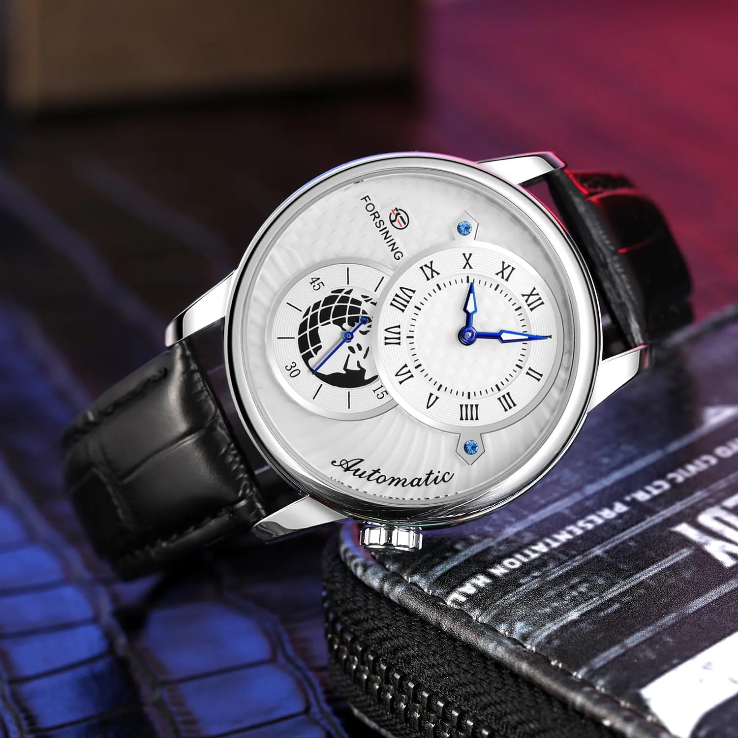 Roman Numerals Leisure gospel stature Hollow Mechanical Automatic Men's Watch Clock FORSINING Men's Fashion Sports Dual Dial Watch 