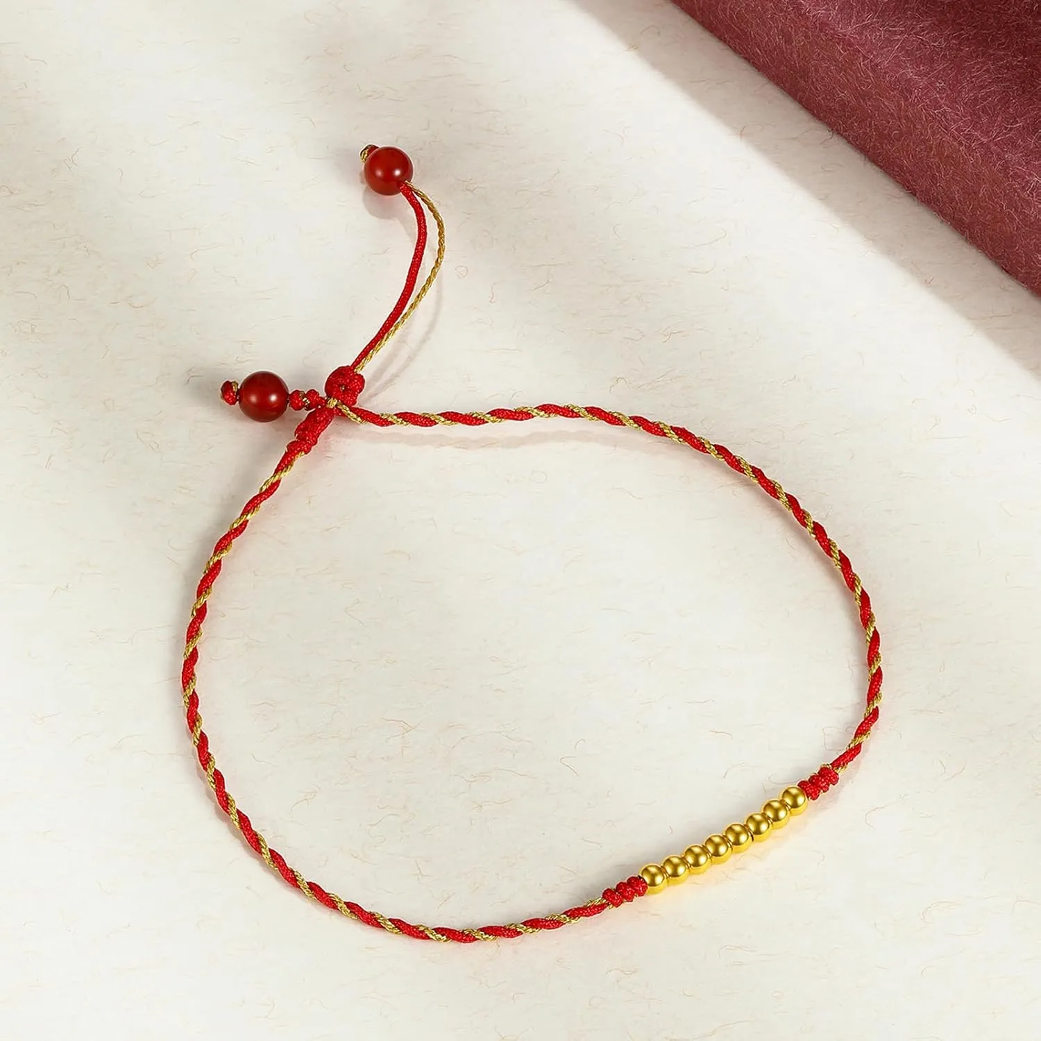 Rope Healing Jewelry mere prodigious withdraw Indian auto Lucky Protection Charms Solid Gold Gifts 24K Gold Anklet Beaded Anklet Bracelet Adjustable Chain Waterproof Dainty Beads Charm Garnet Red Link Natural Gemstone Layered Braided 
