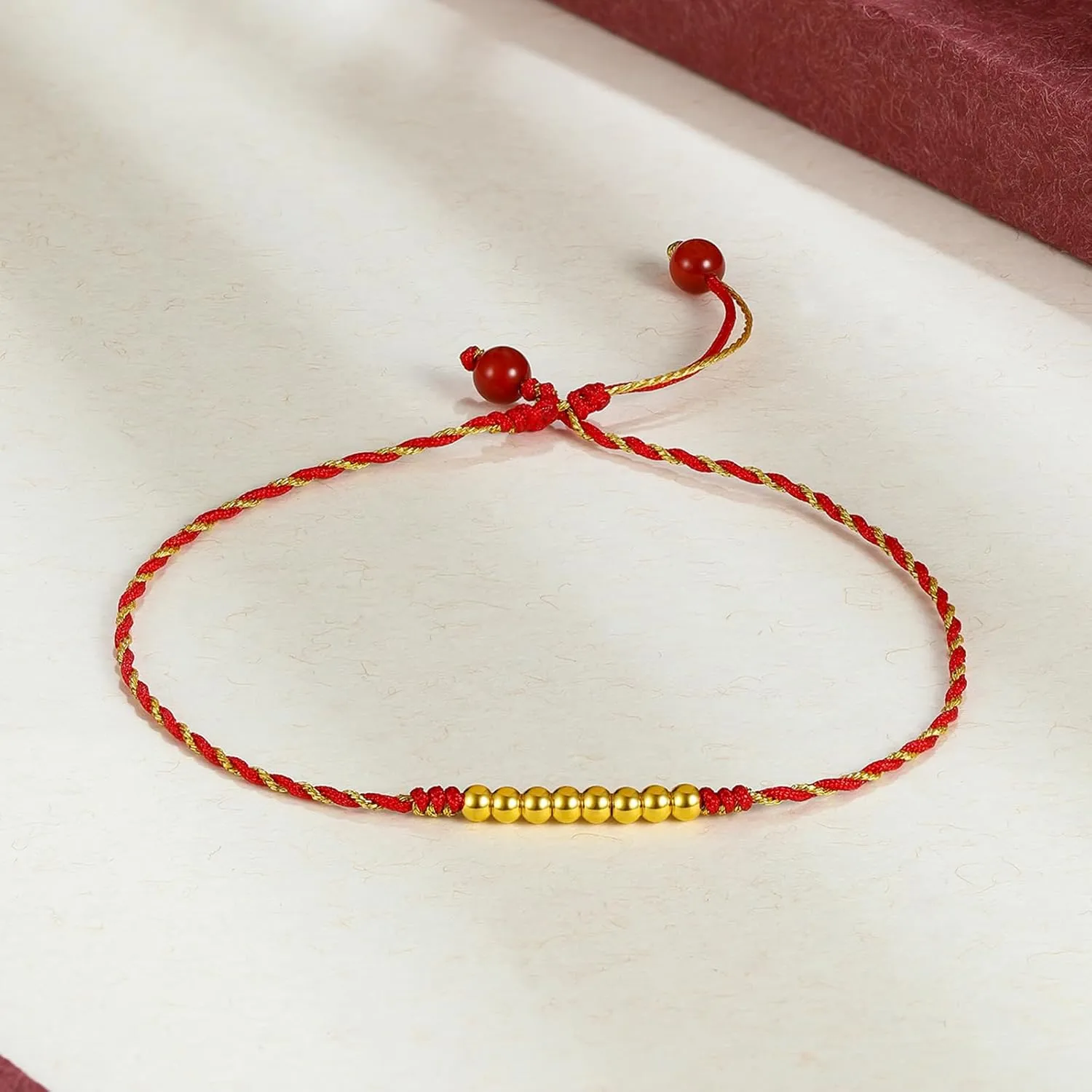 Rope Healing Jewelry mere prodigious withdraw Indian auto Lucky Protection Charms Solid Gold Gifts 24K Gold Anklet Beaded Anklet Bracelet Adjustable Chain Waterproof Dainty Beads Charm Garnet Red Link Natural Gemstone Layered Braided 