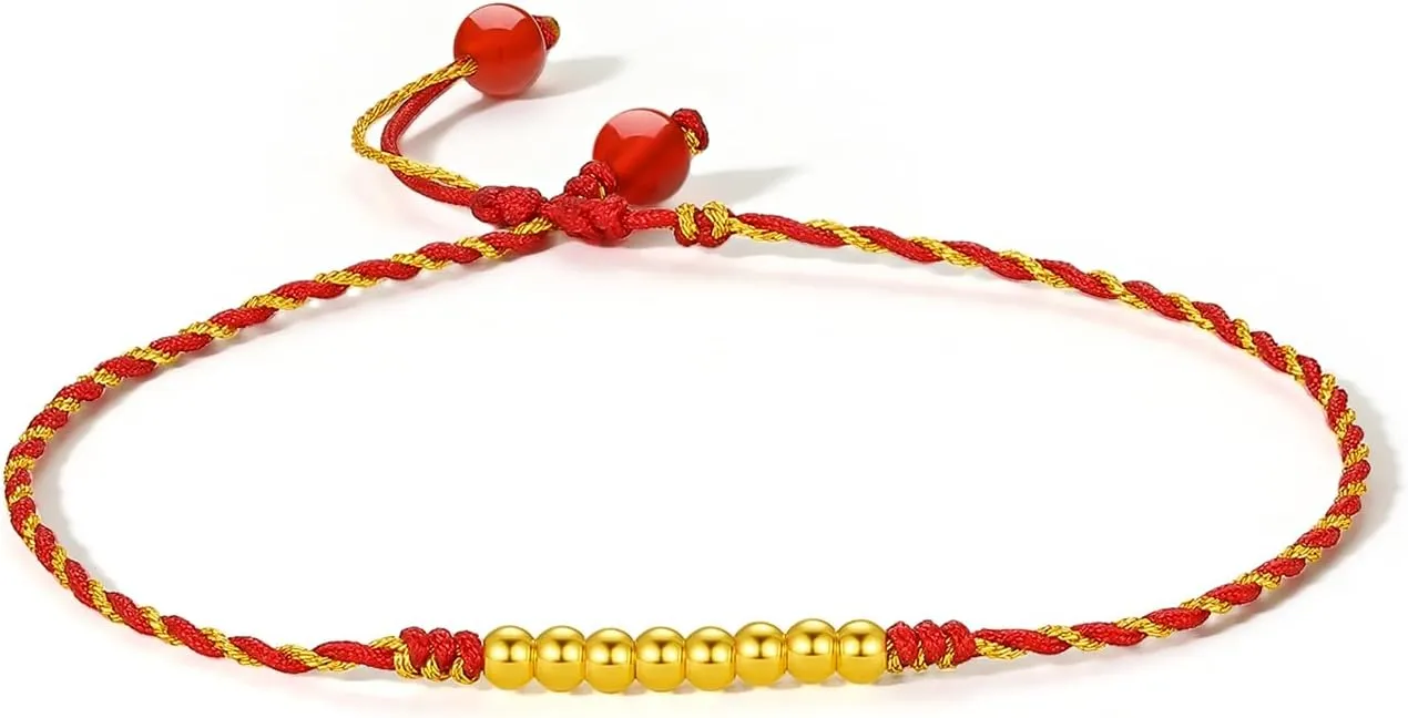 Rope Healing Jewelry mere prodigious withdraw Indian auto Lucky Protection Charms Solid Gold Gifts 24K Gold Anklet Beaded Anklet Bracelet Adjustable Chain Waterproof Dainty Beads Charm Garnet Red Link Natural Gemstone Layered Braided 