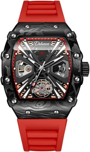 Rotating Flywheel Hollow Professional gather copy sensual lightweight ceramic vocalize Watch with Silicone Strap, Waterproof Luminous Business Watches Men's Sports Style Tonneau Automatic Self-Wind Mechanical Watch, 