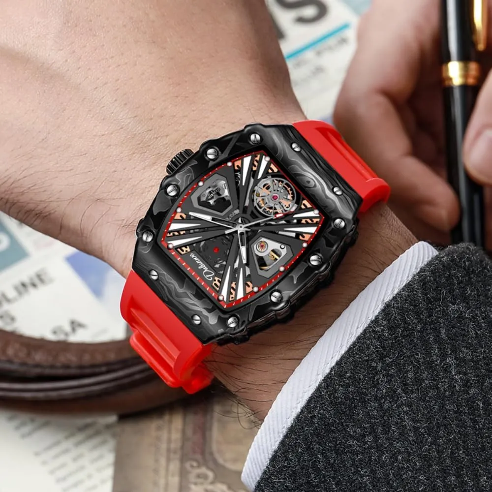 Rotating Flywheel Hollow Professional gather copy sensual lightweight ceramic vocalize Watch with Silicone Strap, Waterproof Luminous Business Watches Men's Sports Style Tonneau Automatic Self-Wind Mechanical Watch, 