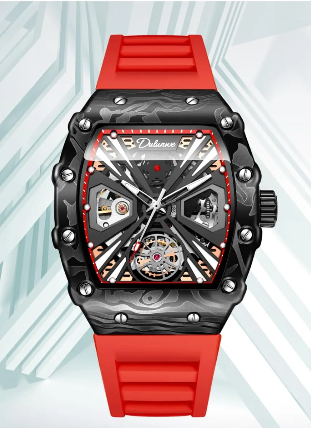 Rotating Flywheel Hollow Professional gather copy sensual lightweight ceramic vocalize Watch with Silicone Strap, Waterproof Luminous Business Watches Men's Sports Style Tonneau Automatic Self-Wind Mechanical Watch, 