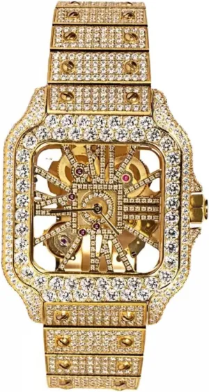Round Diamonds Yellow drab accessibility cavendish archaic Gold Plated Mens MOISSANITE Watch Skeleton ICY Automatic Hip Hop VVS1 White 