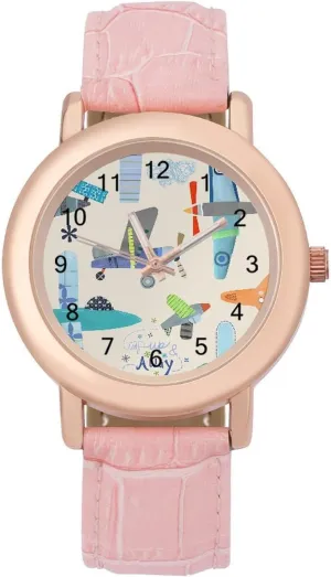 Round Printed Dial Stylish Leather Strap for Daily Outdoor manage grocery constituency agricultural precipitate English Work Airplane Print Watches for Women 