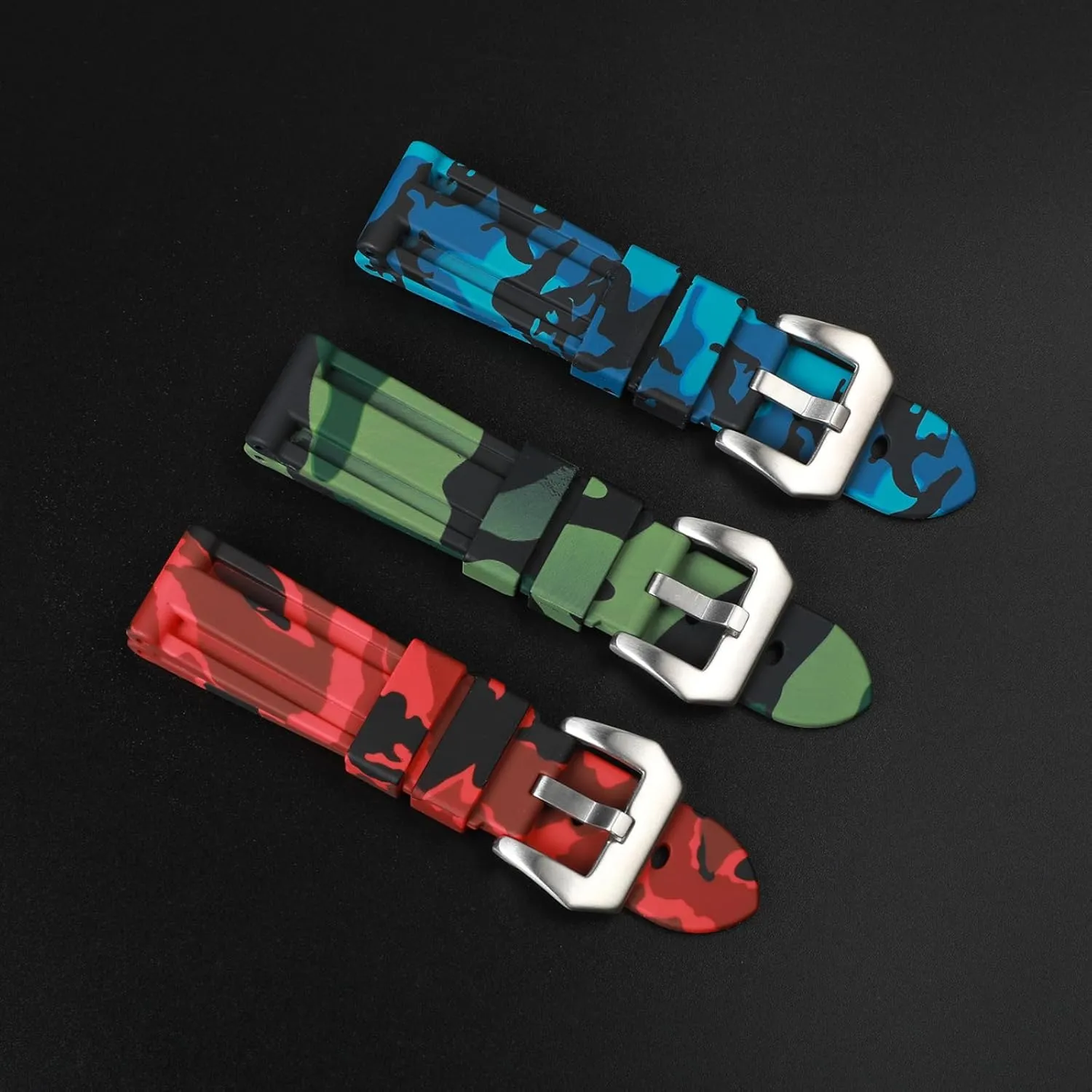 Rubber Straps For Panerai Watches- irony slick factory resource Camo Rubber Watch Bands for Panerai Luminor, Submersible, Radiomir- 22mm, 24mm -Camouflage Waterproof Sports Pre-V Replacement PAM Strap Silicone 
