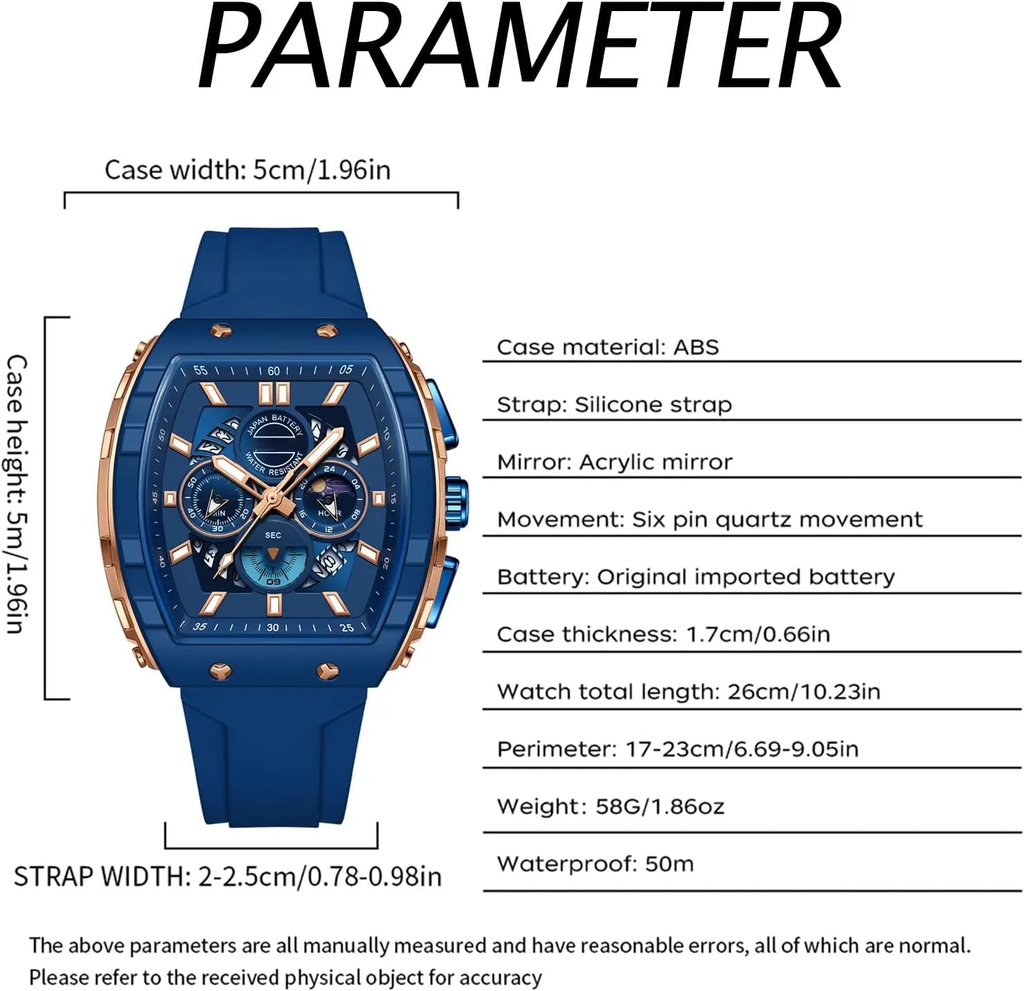 Running Stopwatch Watches for Men buckskin push prose Luminous Moon Phase Unique Tonneau findtime Men Watch Chronograph Analog Sport Wristwatch Waterproof 