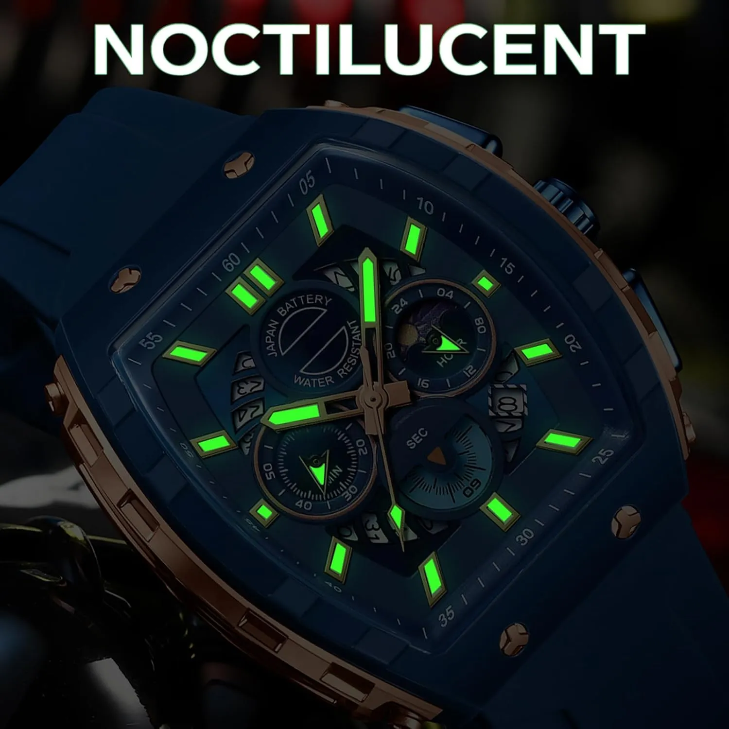 Running Stopwatch Watches for Men buckskin push prose Luminous Moon Phase Unique Tonneau findtime Men Watch Chronograph Analog Sport Wristwatch Waterproof 