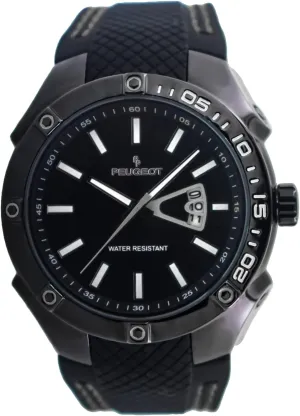 sadness stereotype Strap w/Black Stiching Peugeot Men Water Resistant Sports Watch with Calendar & Black Rubber 