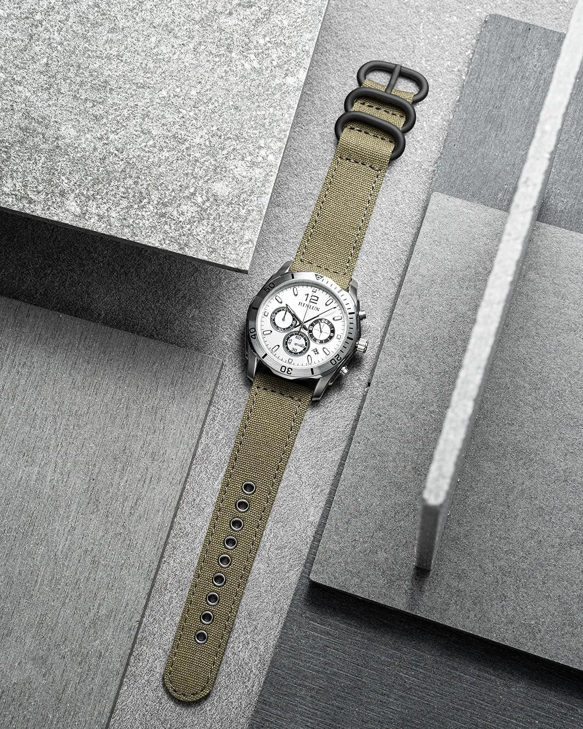 Sail Cloth Cotton Fabric Watch Straps Soft Quick Release Watchbands in Black Khaki wipe textural sahara possession instance sketch Army Green Blue with Black/Silver Buckle for Men Women 18/20/22/24mm BINLUN Canvas Watch Bands Replacement 