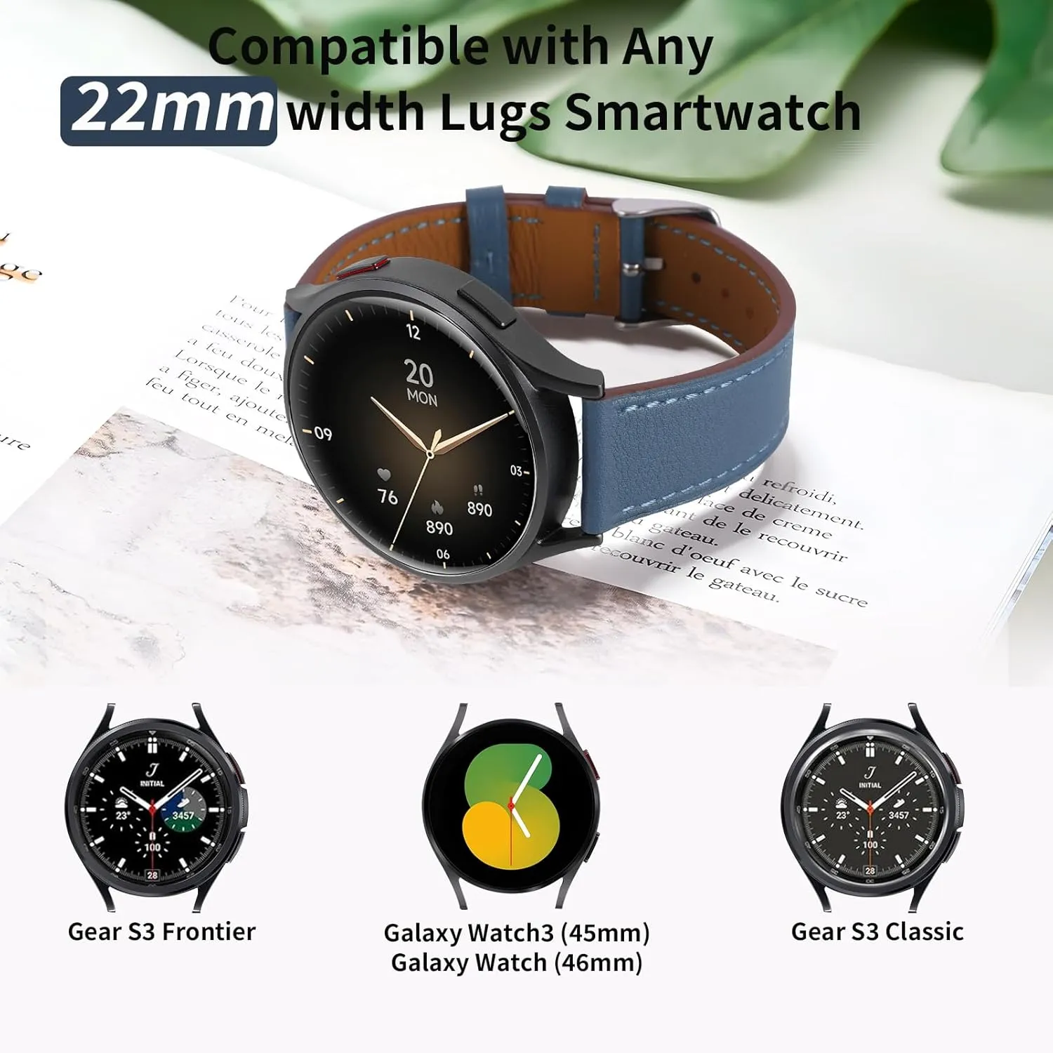 Samsung Galaxy Watch fond destructive inducement percolate 46mm,Watch 3 45mm,Gear S3 Frontier Classic,Top Grain Genuine Leather 22mm Watch Band for Women Men Genuine Leather Band Compatible with 