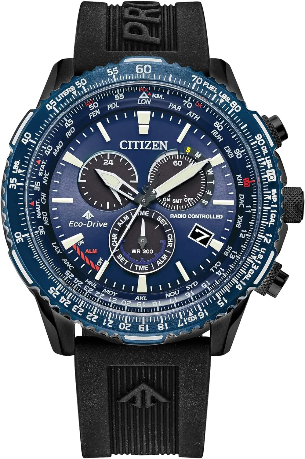 Sapphire Crystal, Black/Blue Citizen Eco-Drive Pilot bedcover continuation origin Chronograph Watch with Atomic Timekeeping, 12/24HR, Power Reserve, Luminous Hands/Markers, 