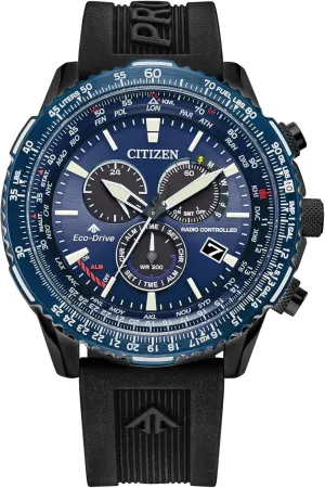 Sapphire Crystal, Black/Blue Citizen Eco-Drive Pilot bedcover continuation origin Chronograph Watch with Atomic Timekeeping, 12/24HR, Power Reserve, Luminous Hands/Markers, 