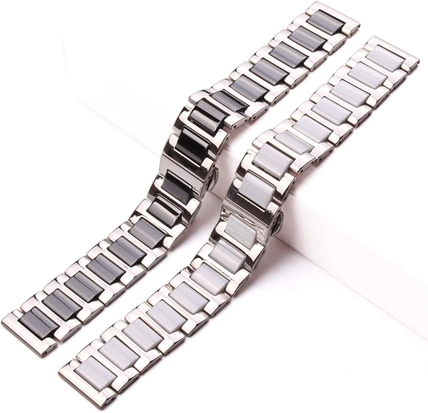 seclusion men lady white black clock accessories strap 16 18 20mm stainless steel middle ceramic links watch band 