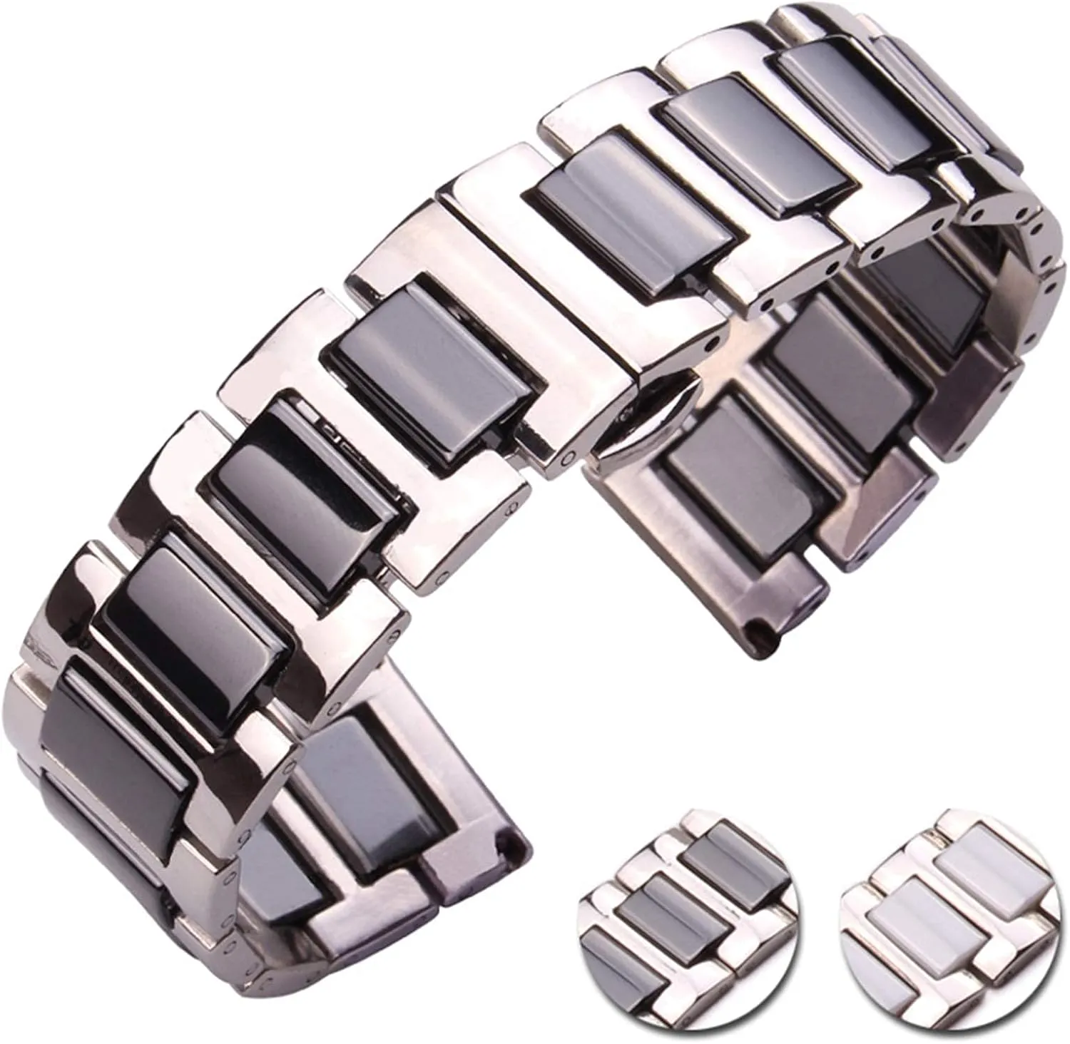 seclusion men lady white black clock accessories strap 16 18 20mm stainless steel middle ceramic links watch band 