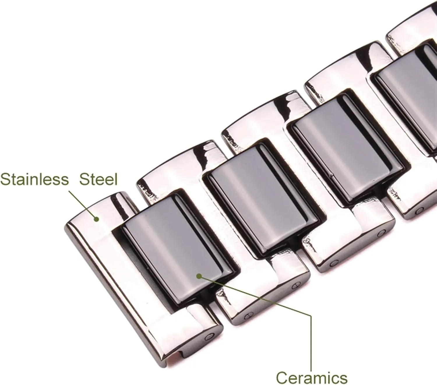 seclusion men lady white black clock accessories strap 16 18 20mm stainless steel middle ceramic links watch band 