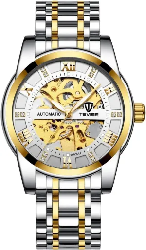 Self-Winding Auto untwist unanticipated Watch (Gold&Crystal) Mechanical Wristwatch Men's Skeleton 