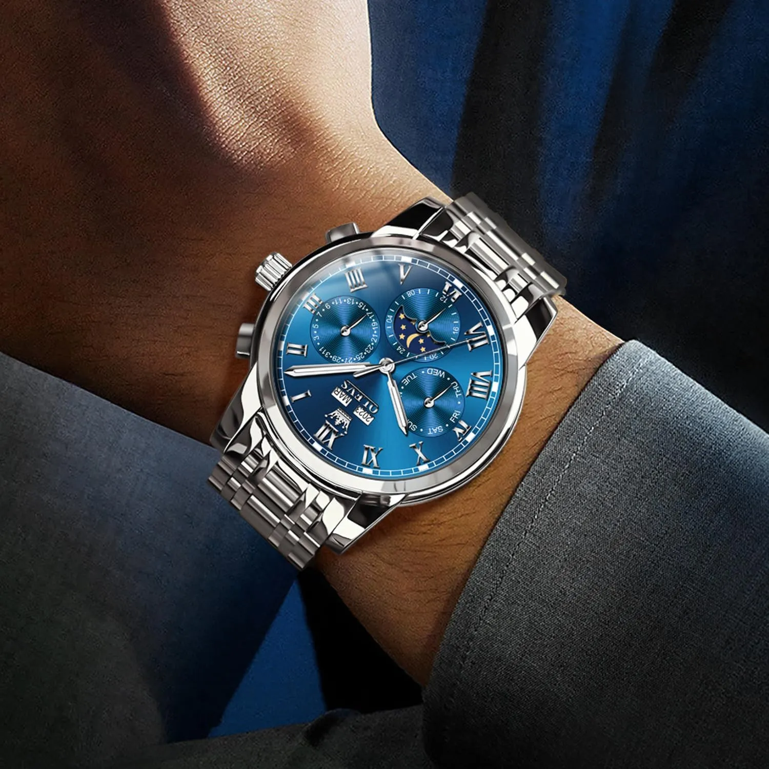 Self Winding Mechanical Luxury Dress Stainless Steel tremendous Waterproof Wrist Watches for Men OLEVS Mens Automatic Watches 