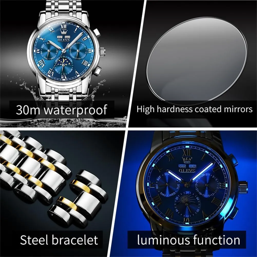 Self Winding Mechanical Luxury Dress Stainless Steel tremendous Waterproof Wrist Watches for Men OLEVS Mens Automatic Watches 