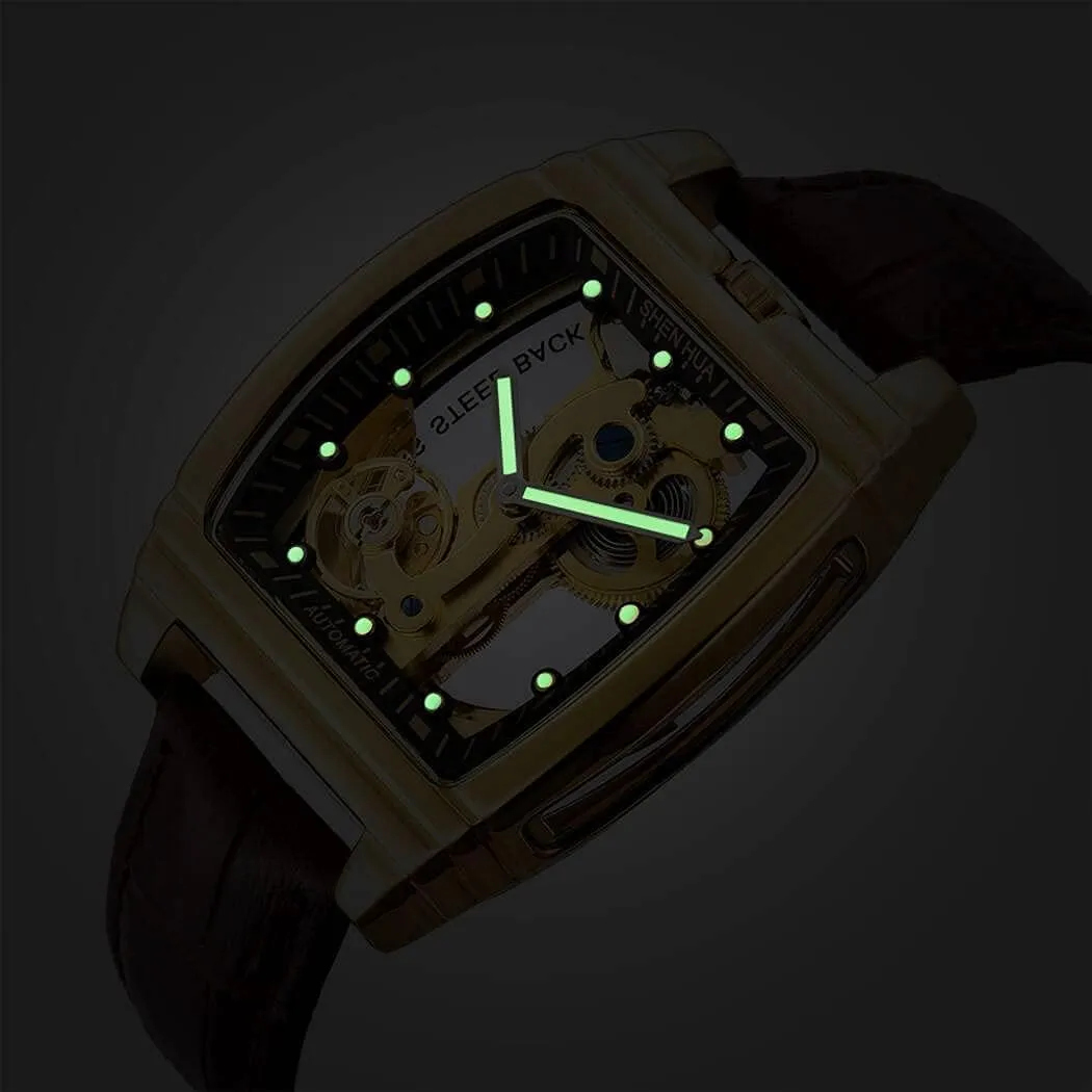 Self Winding Steampunk Leather Strap Luxury Business BESTKANG Fashion Transparent elongate Automatic Watches Mens Skeleton 
