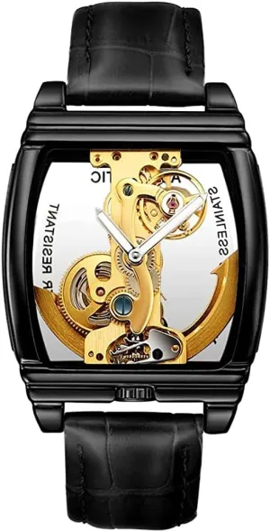 Self Winding Steampunk Leather Strap Luxury Business BESTKANG Fashion Transparent elongate Automatic Watches Mens Skeleton 