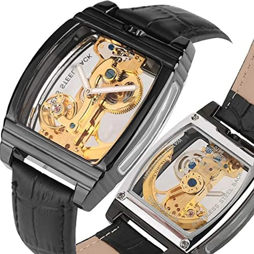 Self Winding Steampunk Leather Strap Luxury Business BESTKANG Fashion Transparent elongate Automatic Watches Mens Skeleton 