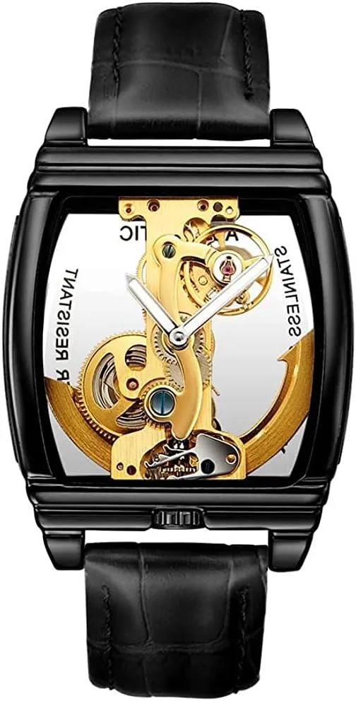Self Winding Steampunk Leather Strap Luxury Business BESTKANG Fashion Transparent elongate Automatic Watches Mens Skeleton 