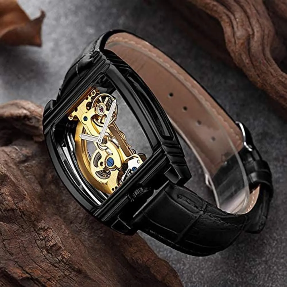 Self Winding Steampunk Leather Strap Luxury Business BESTKANG Fashion Transparent elongate Automatic Watches Mens Skeleton 