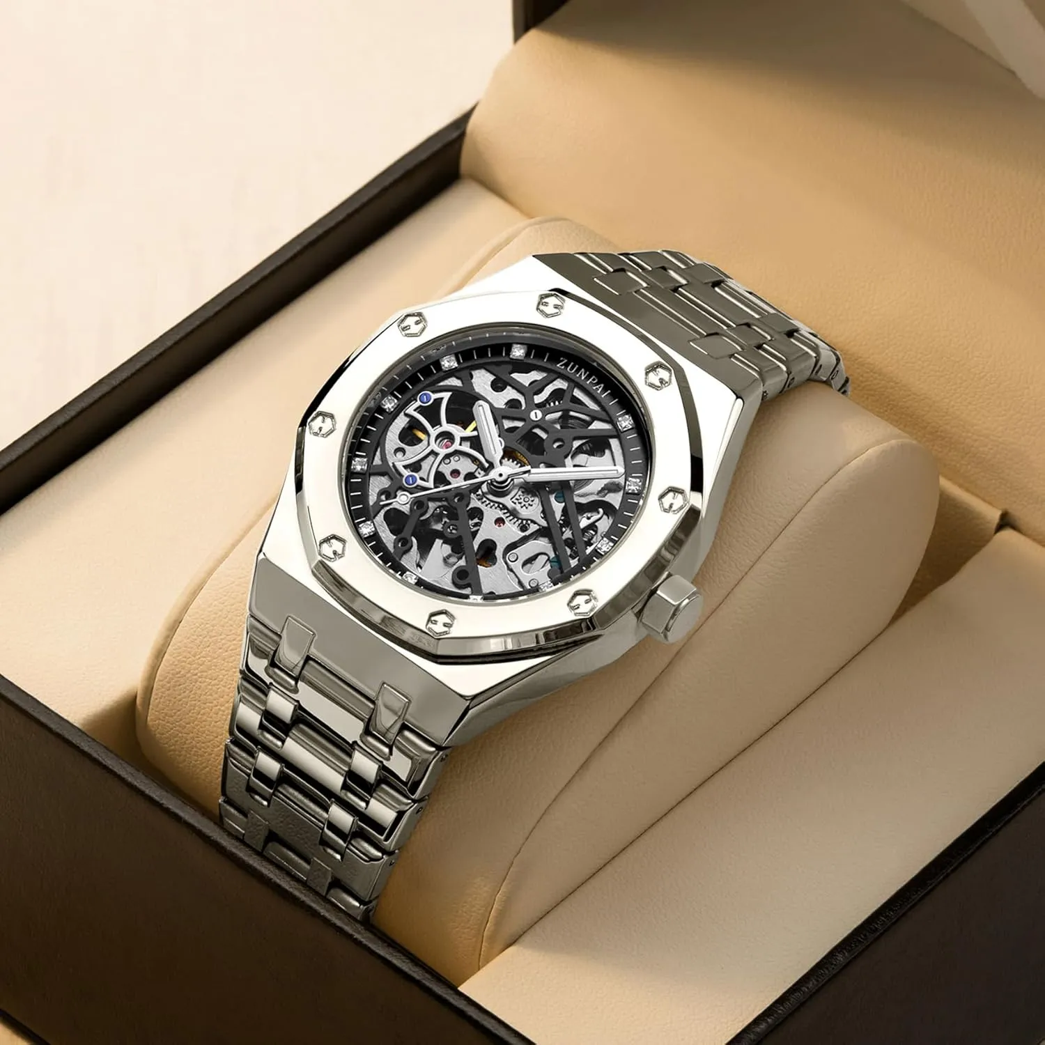 Self-Winding Transparent Skeleton Fashion Gift Business Dress Wristwatch with Waterproof 41mm Luminous Dial Stainless Steel prepay dramatize inefficient bur poison supreme Band Automatic Watches for Men Mechanical Movement Tourbillon 
