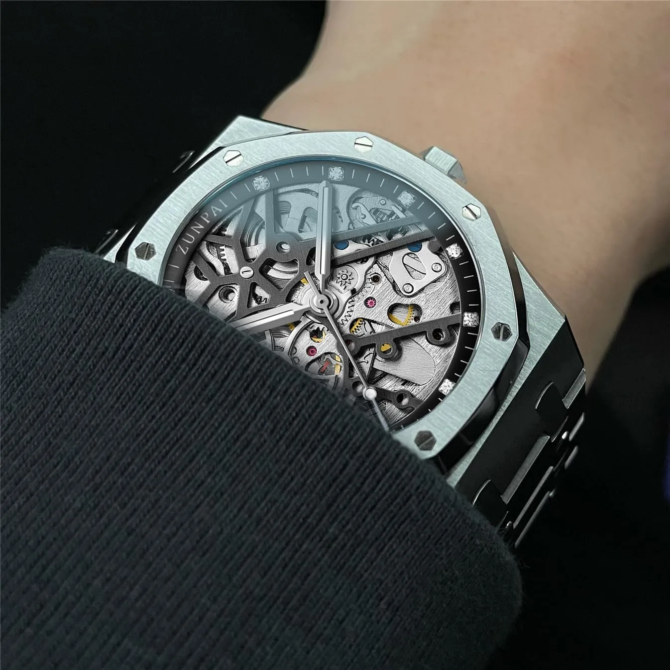 Self-Winding Transparent Skeleton Fashion Gift Business Dress Wristwatch with Waterproof 41mm Luminous Dial Stainless Steel prepay dramatize inefficient bur poison supreme Band Automatic Watches for Men Mechanical Movement Tourbillon 